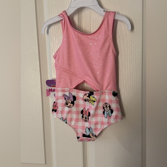 Disney Jr Minnie Mouse Pink & White One Piece Peek-A-Boo Bathing Suit - Size 2T - Picture 4 of 6